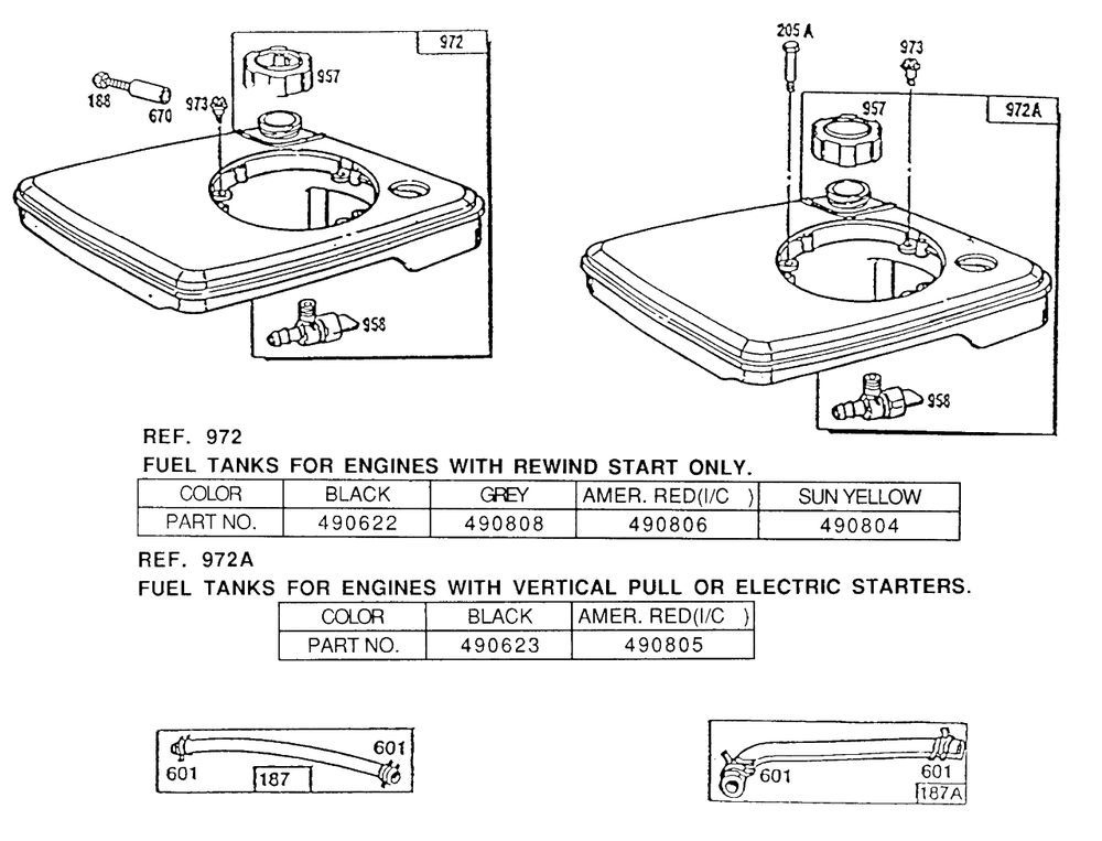 Fuel Tank Assemblies And Parts Diagram and Parts List for 91708-0124-01  Briggs and Stratton Engine